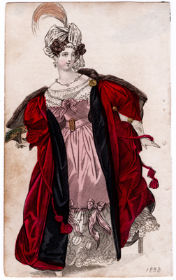 1833 [pink dress, red overcoat]